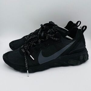Nike REACT Element 55 Sneakers in Triple Black Colorway w/ Premium Laces